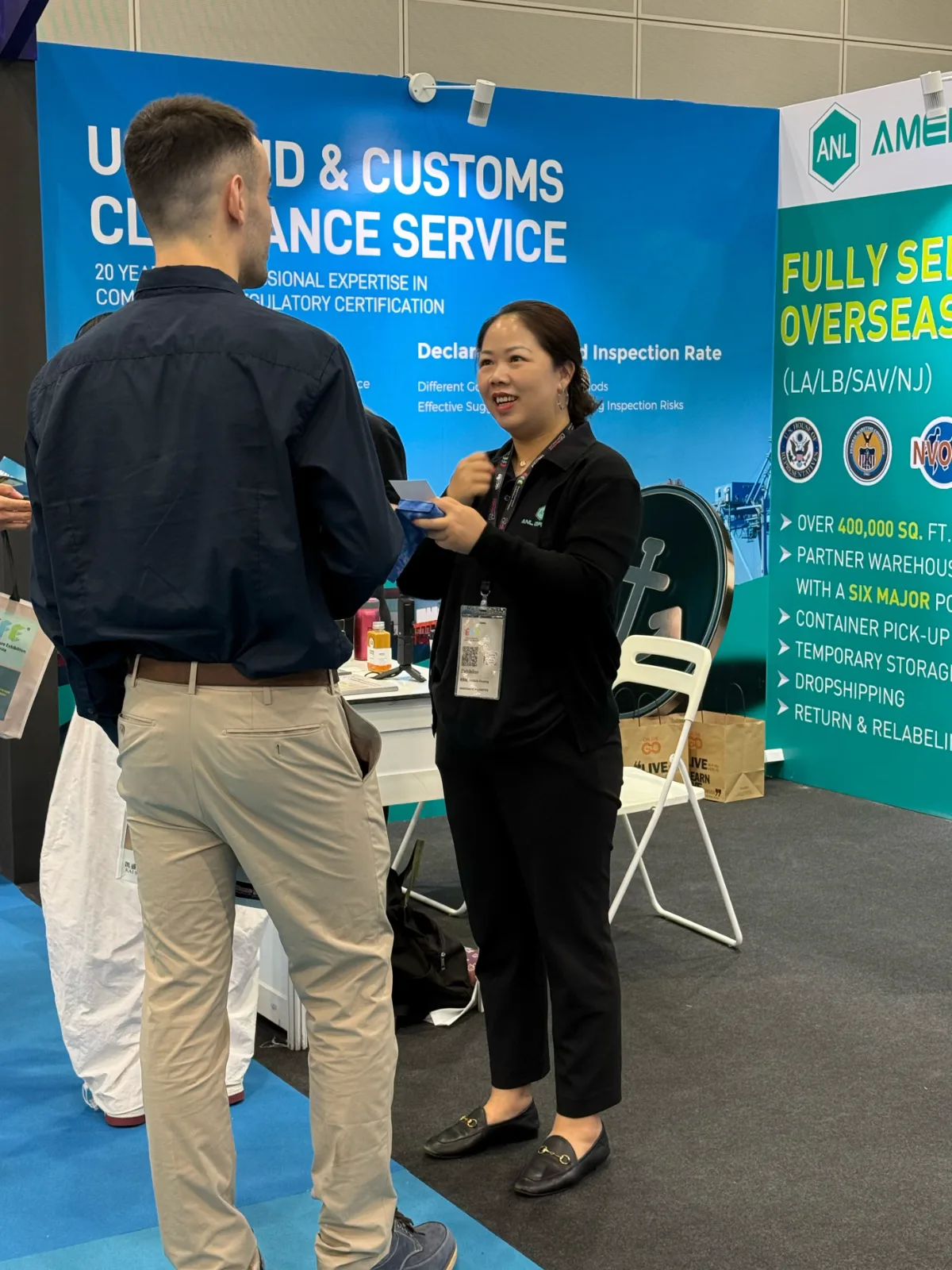 Logistics discussions at the booth
