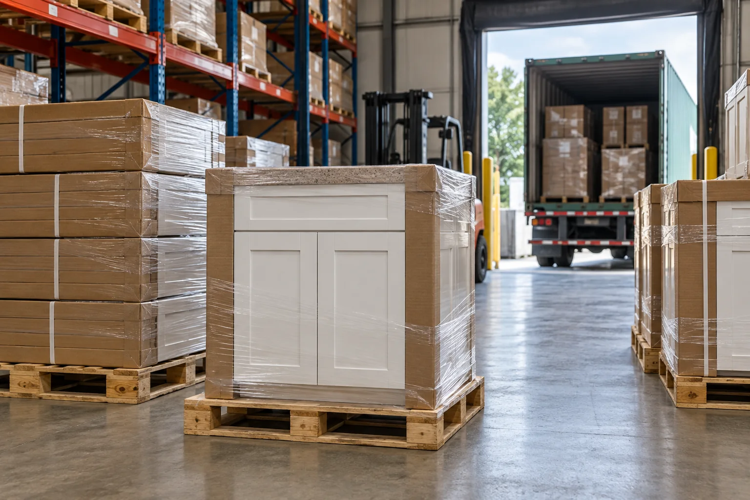Protected cabinets at a warehouse receiving dock