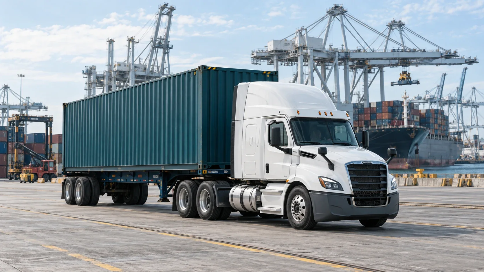 Container truck at a seaport