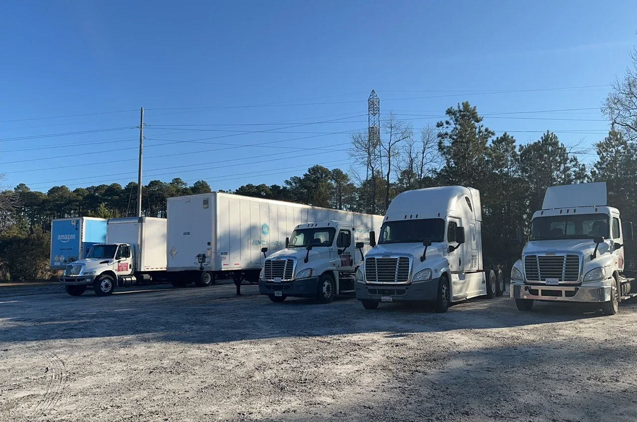 Trucks parked at warehouse loading docks