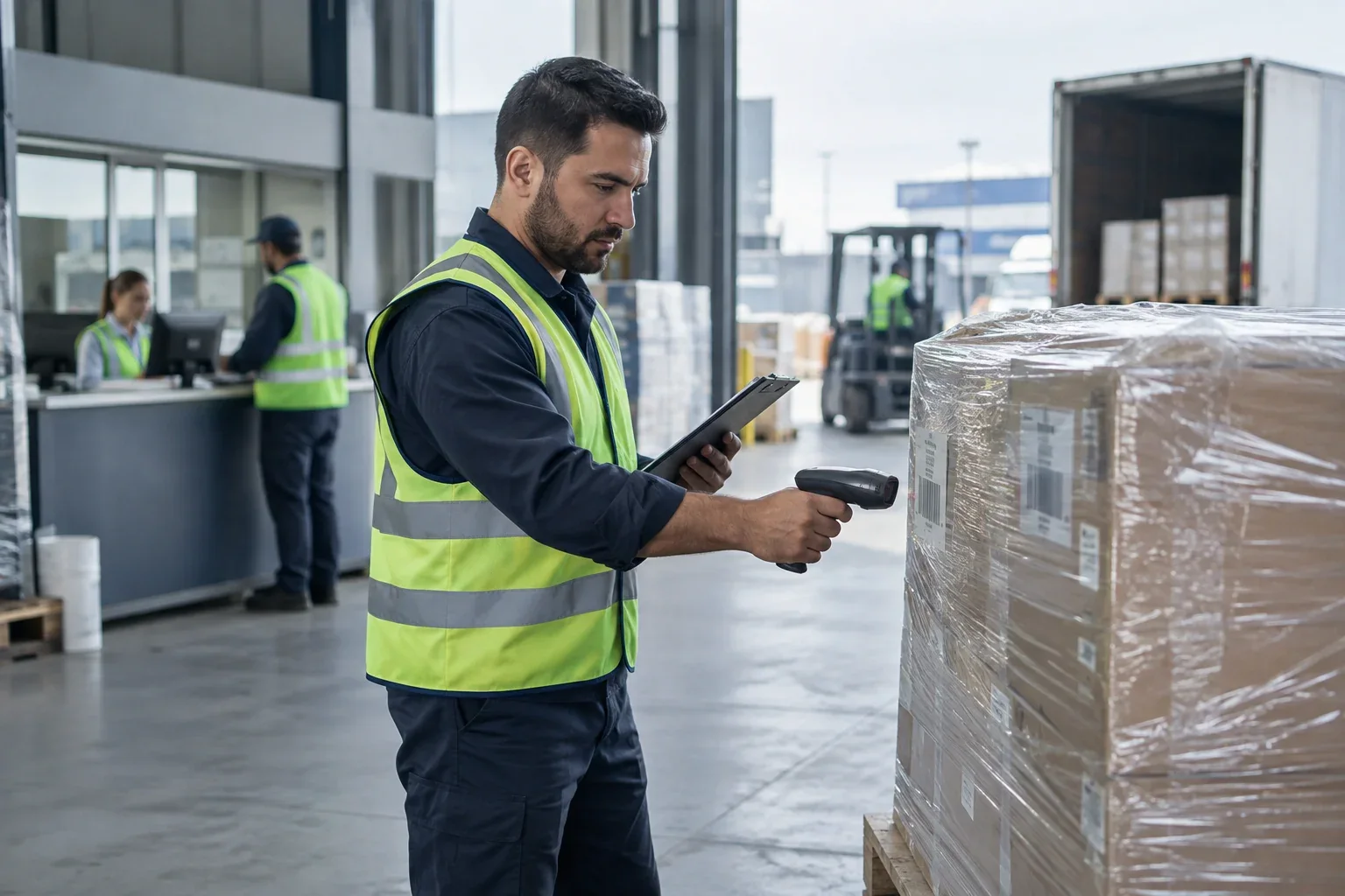 Shipment documents being checked before cargo release
